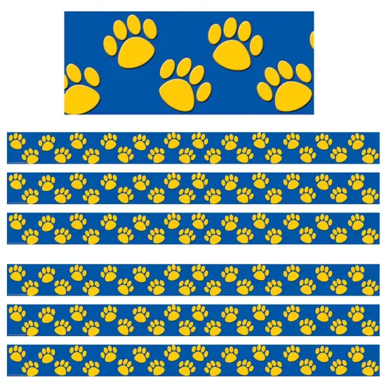 Blue with Gold Paw Prints Border Trim, 35 Feet Per Pack, 6 Packs {1}