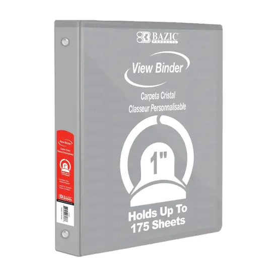 3-Ring View Binder with 2 Pockets, 1", Gray, Pack of 6 {2}