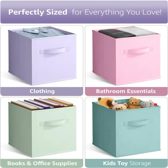 Sorbus 11 Inch 4 Pack Foldable Fabric Storage Cube Bins with Handles - for Organizing Pantry, Closet, Nursery, Playroom, and More Pastel 2 {6}