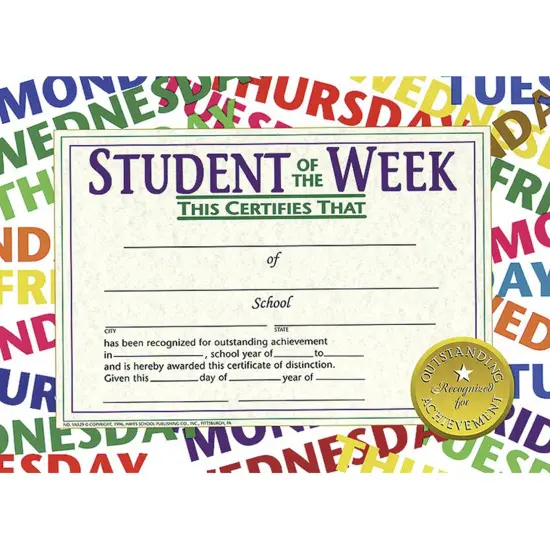 Student of the Week Certificate, 8.5" x 11", 30 Per Pack, 3 Packs {2}