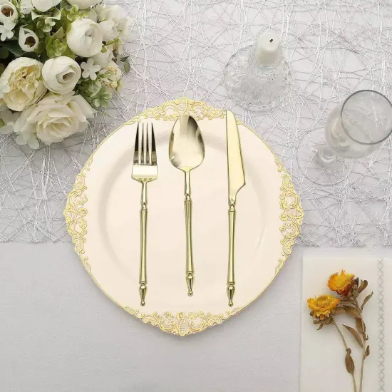 10 IVORY GOLD 10" Round Plastic Salad Dinner PLATES {2}