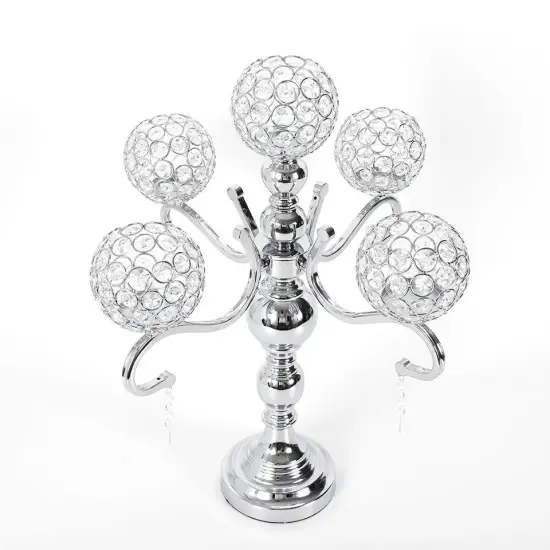 5-Arm Crystal Candelabra Wedding Candle Holder Silver {1}