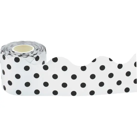 Black Polka Dots on White Scalloped Rolled Border Trim, 50 Feet Per Roll, Pack of 3 {2}