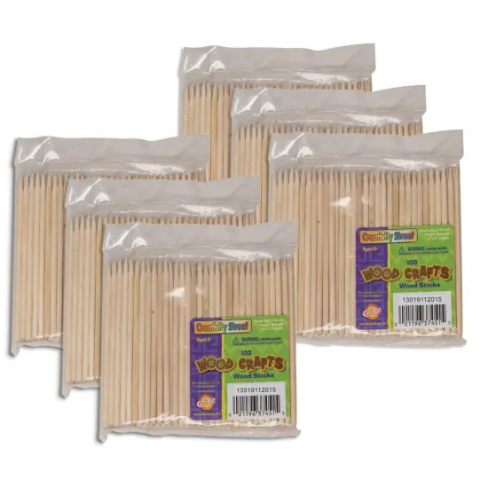 Wood Sticks ,4.5", Natural, 100 Sticks Per Pack, 6 Packs {2}