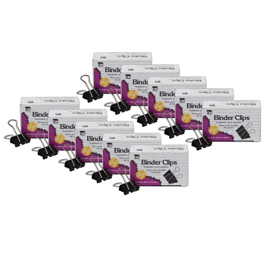 Binder Clips, Large, 1" Capacity, Black/Silver, 12 Per Box, 10 Boxes {1}