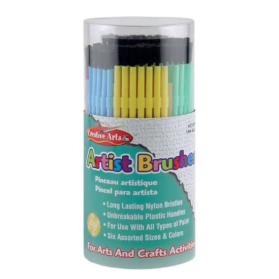 Creative Arts&trade; Plastic Artist Brushes, Assorted Colors, 144 Per Tub {1}