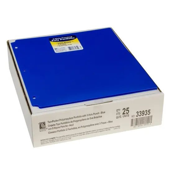 Two-Pocket Heavyweight Poly Portfolio Folder with Three-Hole Punch, Blue, Pack of 25 {1}
