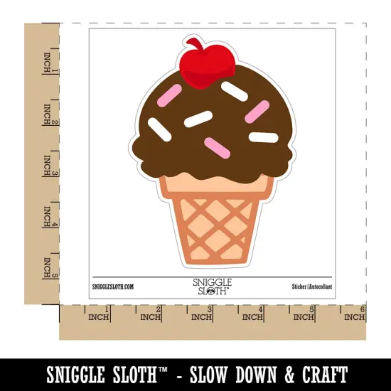 Summer Ice Cream Cone Sprinkles Chocolate Cherry Waterproof Vinyl Phone Tablet Laptop Water Bottle Sticker Set - 5 Pack {1}
