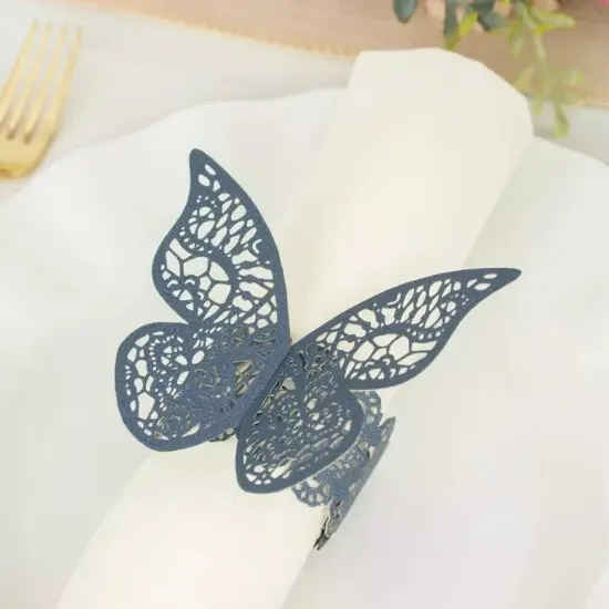 12 NAVY BLUE Laser Cut Butterfly NAPKIN RINGS Wedding Party Gift {4}
