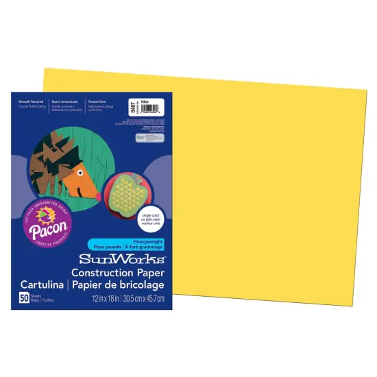 Construction Paper, Yellow, 12" x 18", 50 Sheets Per Pack, 5 Packs {2}