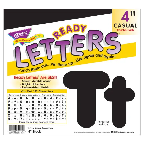 Black 4-Inch Casual Uppercase/Lowercase Combo Pack Ready Letters&reg;, 182 Per Pack, 3 Packs {3}