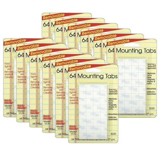 Removable Mounting Tabs, 1/2" x 1/2", 64 Per Pack, 12 Packs {1}