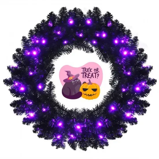 24 Inch Pre-lit Halloween Wreath with 35 Purple LED Lights {6}