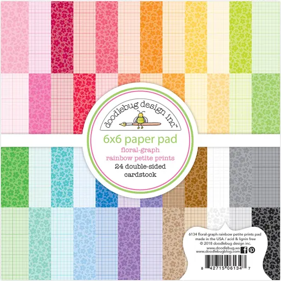 Doodlebug Petite Prints Double-Sided Paper Pad 6"X6" 24/Pkg-Floral-Graph Rainbow, 24 Designs/1 Each {1}