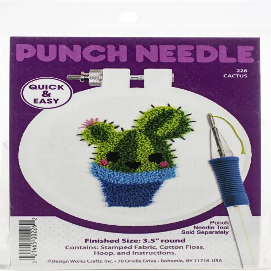Design Works Punch Needle Kit 3.5" Round-Cactus {1}