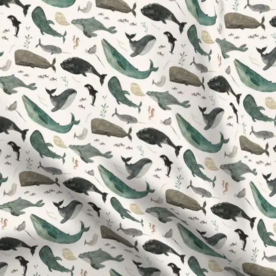 Various Fabrics by the Yard or Fat Quarter Whale Sea Life Ocean Green Charcoal Gray Swimming Nautical Animals Whimsical Beach Watercolor Trendy Custom Printed Fabric by Spoonflower {5}