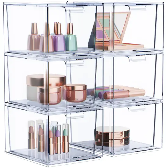 Sorbus 6 Pack Clear Stackable Acrylic Drawer Makeup Organizers - for Vanity, Bathroom, Under Sink, Cabinets, Jewelry, and More {1}