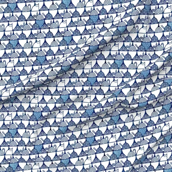 Various Fabrics by the Yard or Fat Quarter Cat Noodle Large Navy White Cute Cats Kawaii Pets Japanese Novelty Pet Blue Custom Printed Fabric by Spoonflower {6}
