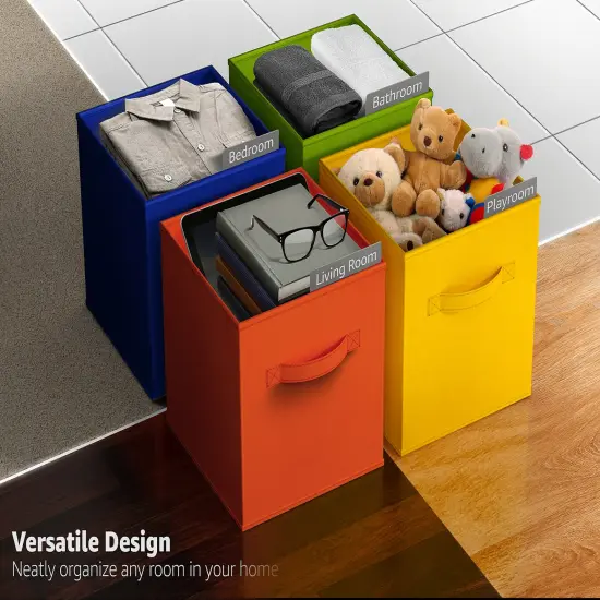 Sorbus 6 Pack 11 Inch Foldable Storage Cubes with Handles- for Organizing Home, Shelves, Nursery, Playroom, Closet and More Rainbow {6}