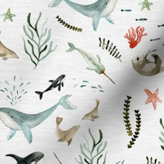 Various Fabrics by the Yard or Fat Quarter Modern Nautical Watercolor Sea Life Beach Ocean Wave Gender Neutral Whale Starfish Custom Printed Fabric by Spoonflower {7}