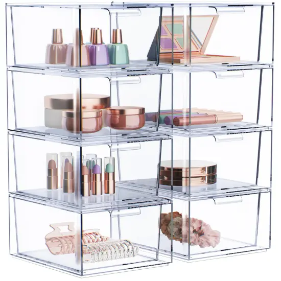 Sorbus 8 Pack Clear Stackable Acrylic Drawer Makeup Organizers - for Vanity, Bathroom, Under Sink, Cabinets, Jewelry, and More {1}