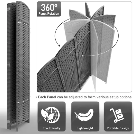 Sorbus 4 Panel Room Divider Panel, 6 ft. Tall Extra Wide Double Hinged Panels - Folding Privacy Screens Grayline {4}