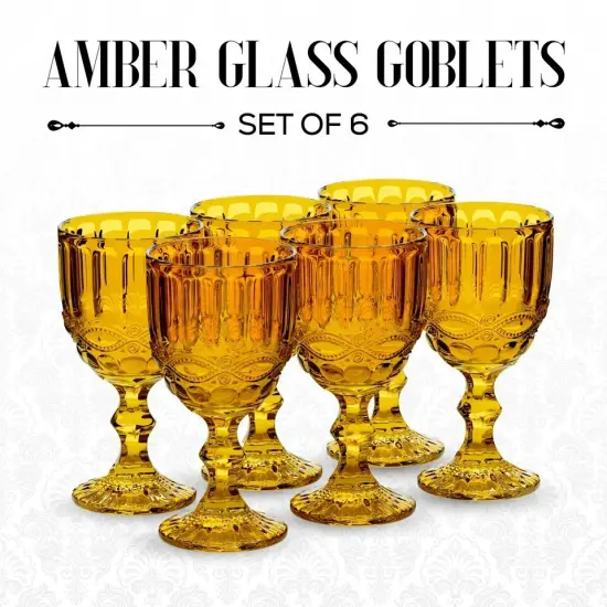 Elle Decor Set of 6 Wine Glasses | Amber Colored Glassware Set (8.4 oz) {4}