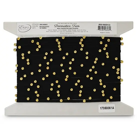 10 Yards of Elsa Ball Bead Strip Trim | 10 yard cut Black/ Gold {3}