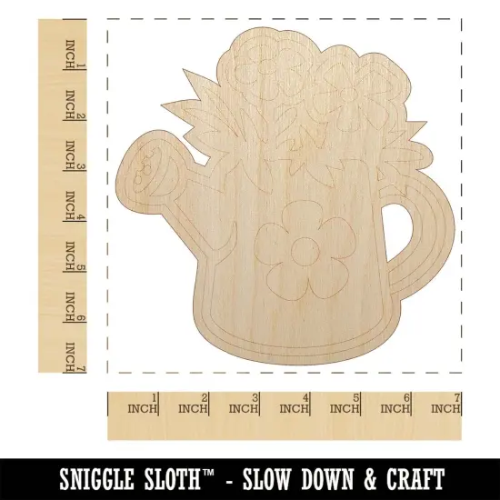 Cute Watering Can with Flowers Unfinished Wood Shape Piece Cutout for DIY Craft Projects {1}
