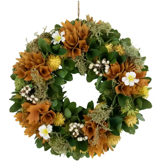 Northlight Mixed Floral Artificial Spring Wreath - 11" - Orange {3}
