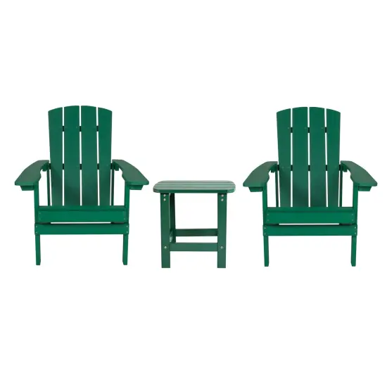 Merrick Lane Set of 2 Riviera All-Weather Adirondack Patio Chairs with Matching Side Table Teak {6}