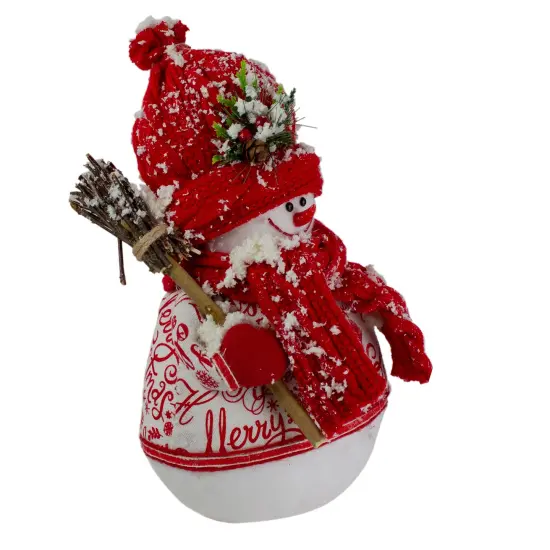 Northlight Standing Snowman Christmas Figure with Broom - 12.25" - Red and White {4}