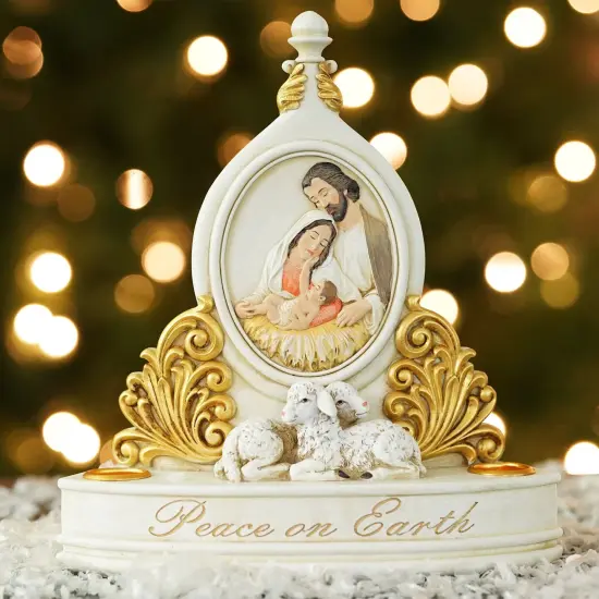 Roman Holy Family Peace on Earth Christmas Candle Holder - 8.5" White {1}