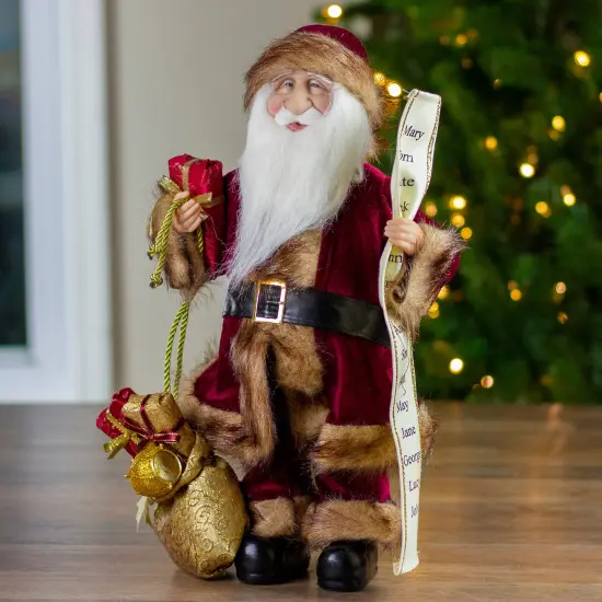 Northlight 18" Burgundy and Brown Santa Claus with Naughty or Nice List Christmas Figure Red {3}