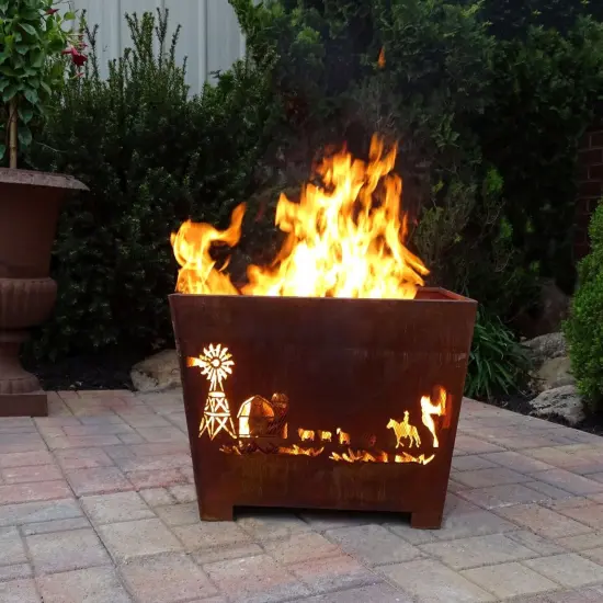 Esschert Design 24" Brown Rustic Finish Farm Square Outdoor Fire Basket {3}