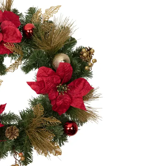 Northlight Poinsettias and Ball Ornaments Artificial Christmas Wreath - 24" - Unlit Red {5}