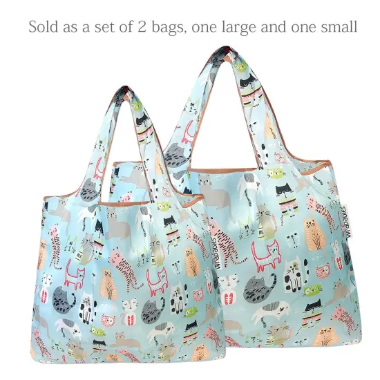 Wrapables Large & Small Foldable Tote Nylon Reusable Grocery Bags, Set of 2 Cool Cats {3}