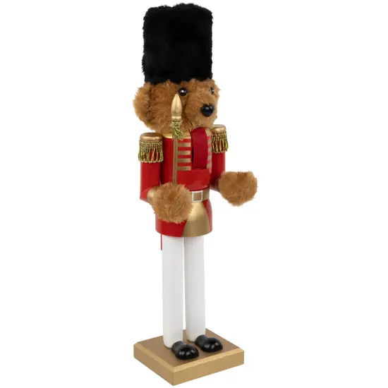 Northlight Plush Teddy Bear Soldier Christmas Nutcracker - 14" - Red and Gold {5}
