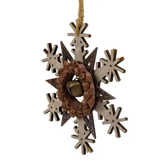 Northlight Wooden Snowflake Christmas Ornament with Jingle Bell - 6" - Brown and Beige {4}