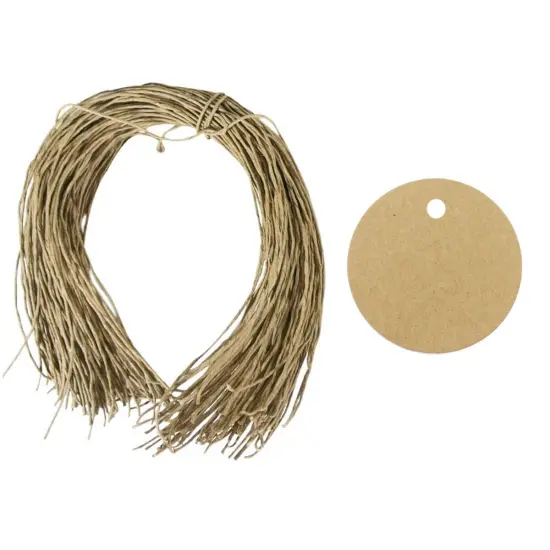 Wrapables 50 Gift Tags/Kraft Hang Tags with Free Cut Strings for Gifts, Crafts & Price Tags Circle {2}