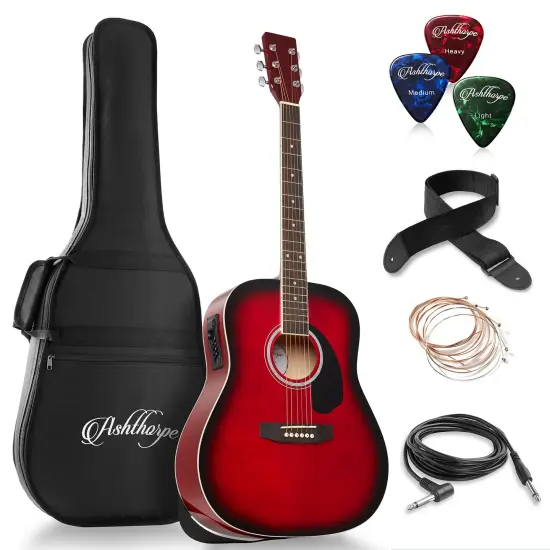 Ashthorpe Full-Size Dreadnought Acoustic-Electric Guitar Bundle - Premium Tonewoods {1}