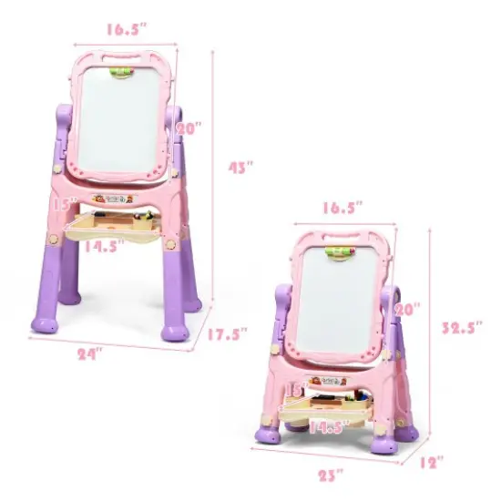 Height Adjustable Kids Art Easel Magnetic Double Sided Board Pink {3}