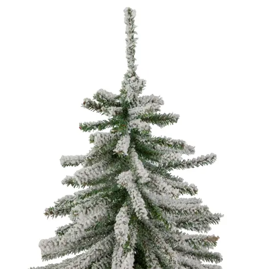 Northlight Potted Flocked Downswept Mini Village Pine Medium Artificial Christmas Tree - 2' - Unlit White {4}