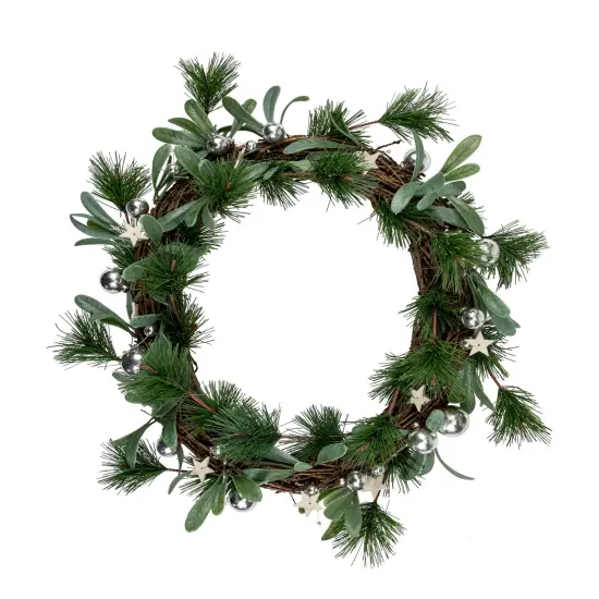 Northlight Pine Needle Wooden Stars Artificial Christmas Wreath - 12" - Unlit Green {1}