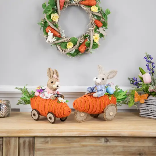 Northlight Boy Bunny with Carrot Car Easter Decoration - 13" Orange {4}