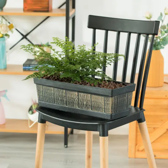 Outdoor and Indoor Rectangle Trough Plastic Planter Box, Vegetables or Flower Planting Pot, Brown {5}