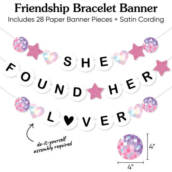 Big Dot of Happiness She Found Her Lover Banner, Eras Bachelorette Party Decorations, Large Bridal Shower Friendship Bracelet Banners, 28 Pieces {4}