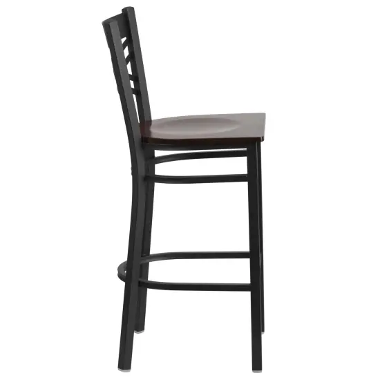 Emma and Oliver "X" Back Metal Restaurant Dining Barstool Walnut/BlackMetal {4}