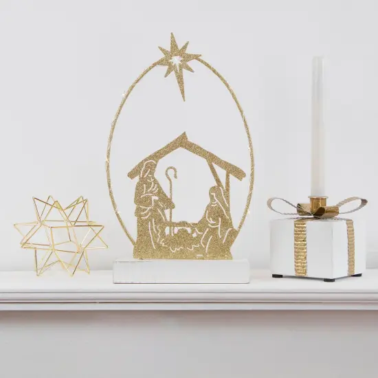 Northlight LED Lighted Glitter Holy Family Nativity Scene Christmas Decoration - 14" Gold {3}