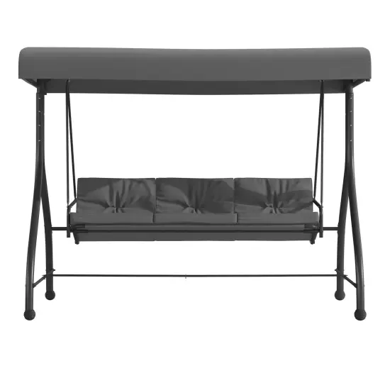 Emma and Oliver 3-Seat Outdoor Steel Converting Patio Swing and Bed Canopy Hammock Gray {3}
